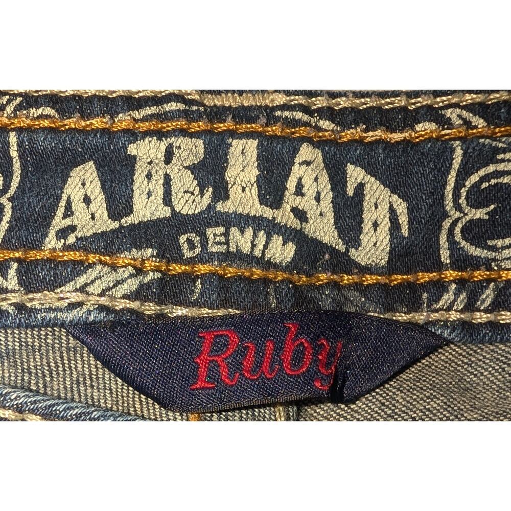 Ariat Ruby Cut Off Denim Shorts Flap Button Pockets Embroidered Western Sz 26R - Picture 4 of 5